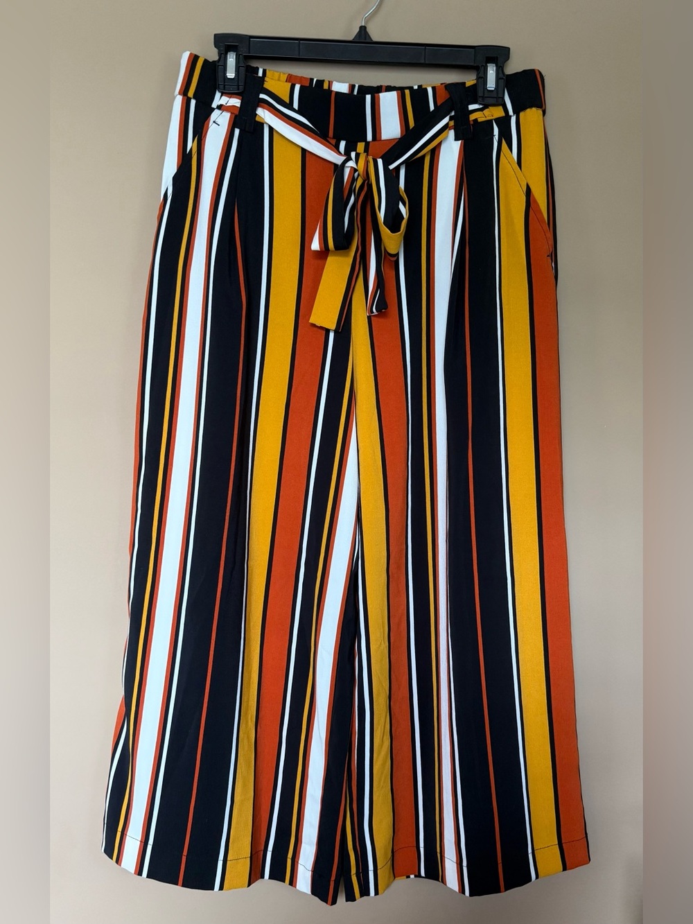Zara Multi-Stripe Wide-Leg Pants in Black, Mustard & Orange